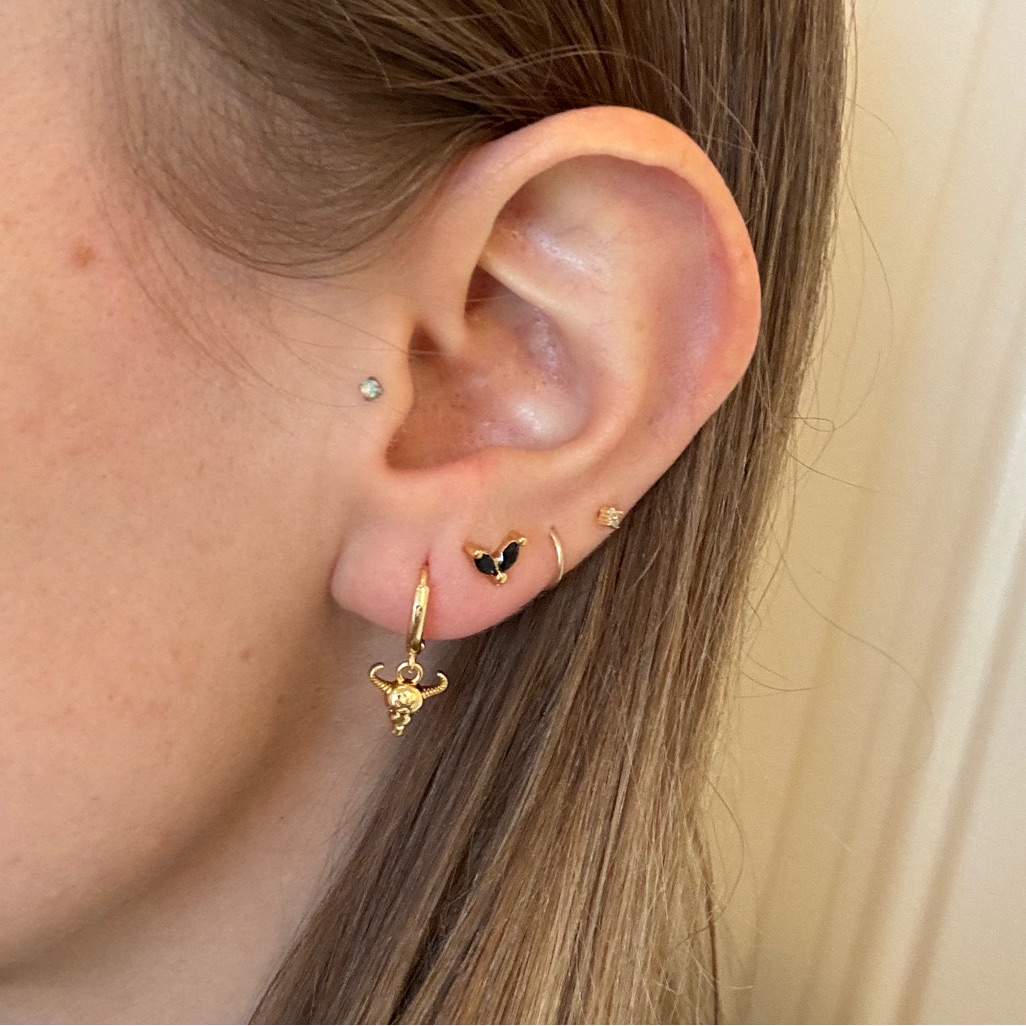 Sterling Silver Plated Gold Onyx Black Stone Stud Earrings Dainty